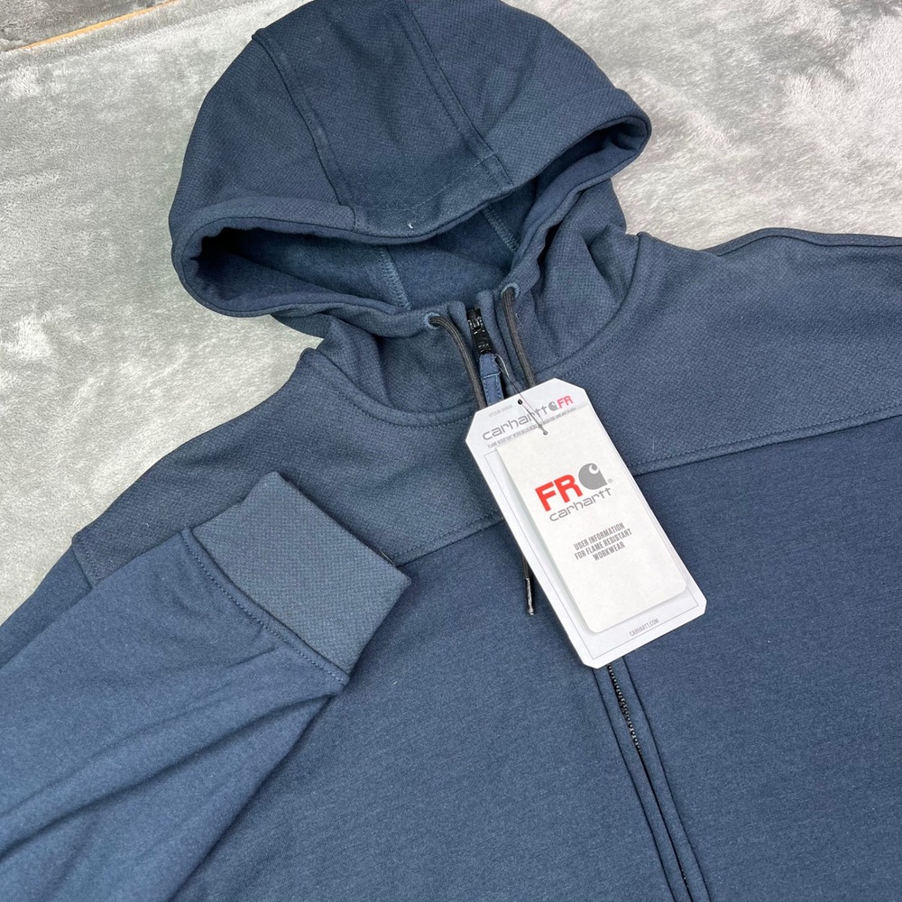 Carhartt FR Relaxed Fit Hoodie Mens XL Navy Blue Solid Flame Resistant Full Zip